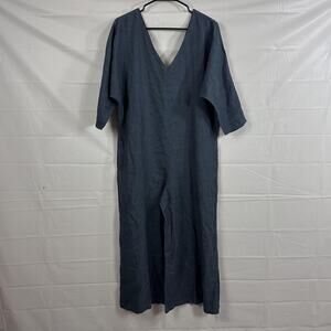 Rachel Craven Jumpsuit 1 Small Blue Linen Wide Leg Lagenlook Relaxed Fit Boho